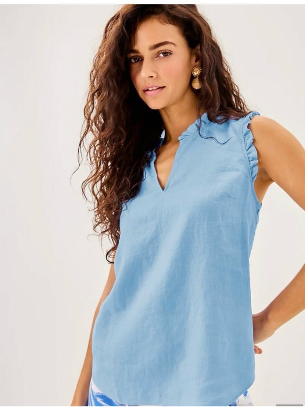 Lilly Pulitzer Kavalla Top XXS Light Blue linen